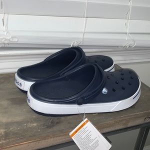 Mens size 11 crocs navy blue and white